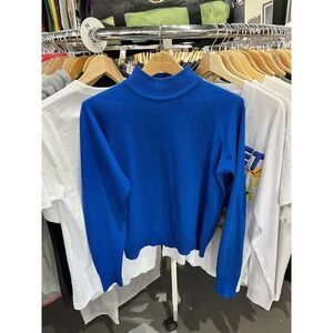 Vintage 1970s Darwin Acrylic Blue Mock Neck Knit Sweater Size Medium